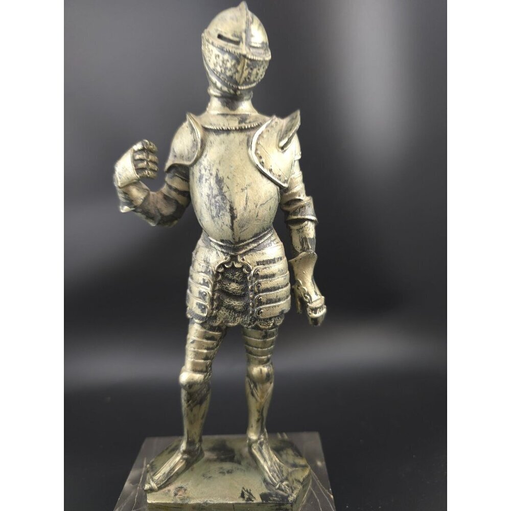 Vintage 1969 Depose Italy Fontanini Pewter Knight Figurine Carrara Marble Base - Picture 7 of 12